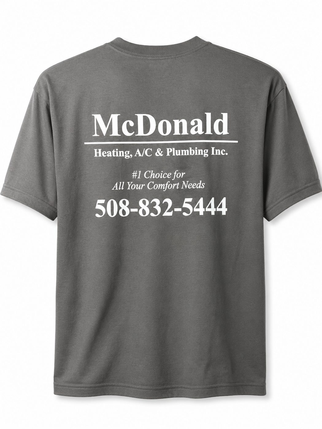 McDonald Heating, A/C & Plumbing — full back print tee — custom work by Ravage Designs
