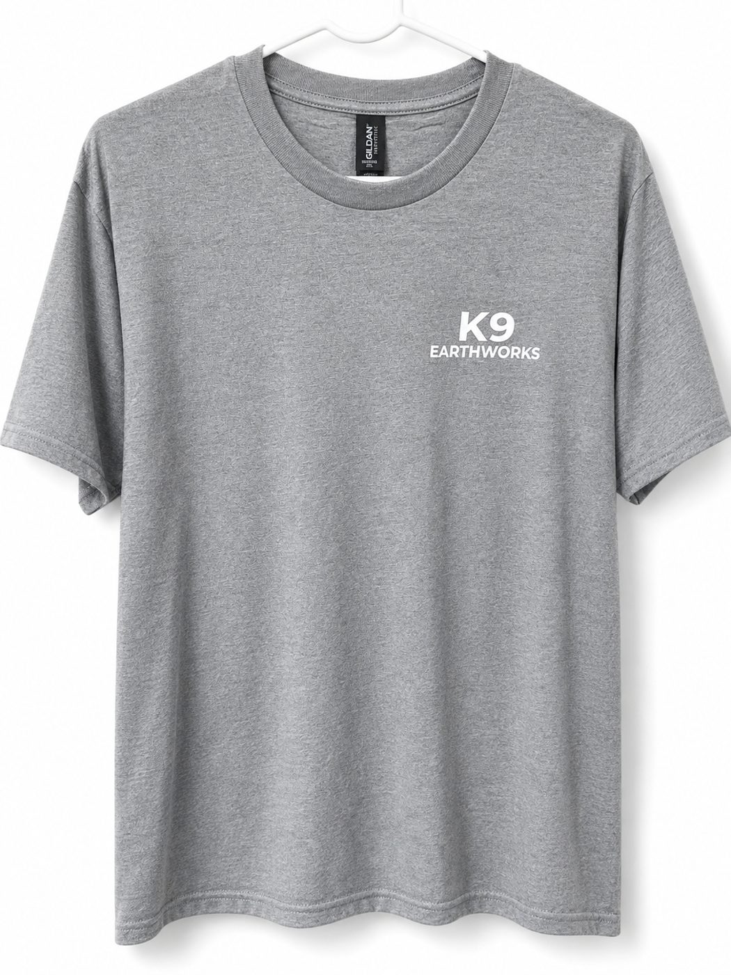 K9 Earthworks tee — left-chest print — custom work by Ravage Designs